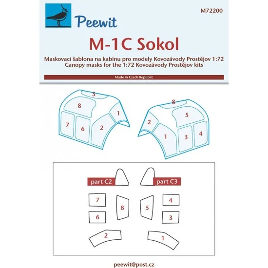 Peewit M72200 1/72 M-1 Sokol Canopy Masks for Kovozavody Prostejov kits