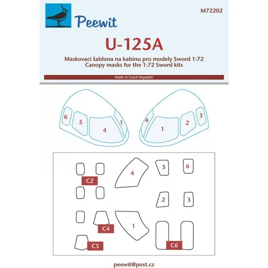 Peewit M72202 1/72 U-125 Canopy Masks for Sword kits