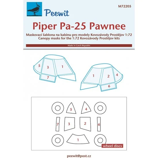 Peewit M72205 1/72 Piper Pa-25 Pawnee Canopy Masks for Kovozavody Prostejov kits