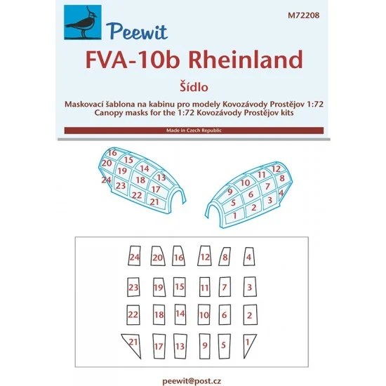 Peewit M72208 1/72 FVA-10b Rheinland Canopy Masks for Kovozavody Prostejov kits