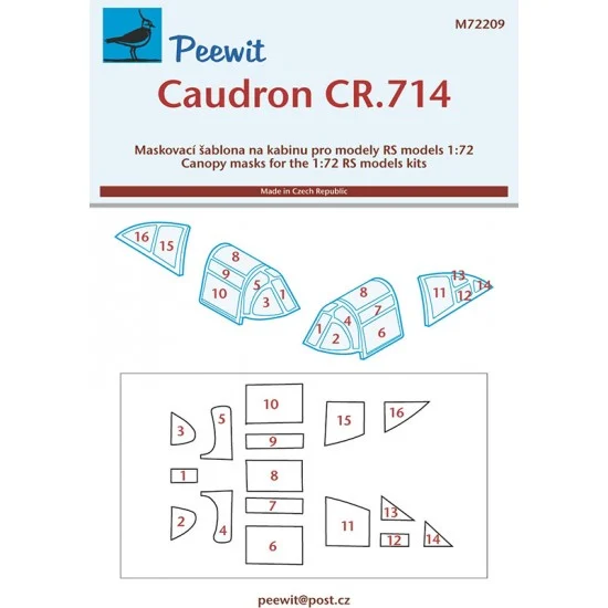 Peewit M72209 1/72 Caudron CR.714 Canopy Masks for RS kits - Model Planes