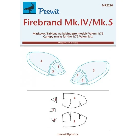 Peewit M72210 1/72 Firebrand Mk.IV/Mk.5 Canopy Masks for Valom kits - Model Planes