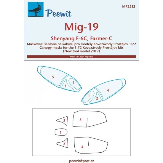 Peewit M72212 1/72 Mig-19 Canopy Masks for Kovozavody Prostejov kits