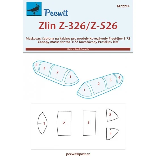 Peewit M72214 1/72 Zlin Z-326 / Z-526 Canopy Masks for Kovozavody Prostejov kits