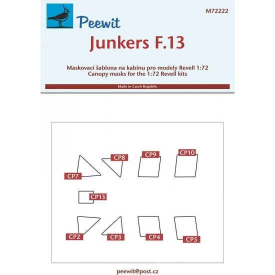 Peewit M72222 1/72 Junkers F.13 Canopy Masks for Revell kits - Model Planes