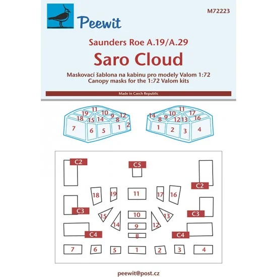 Peewit M72223 1/72 Saro Cloud Canopy Masks for Valom kits - Model Planes