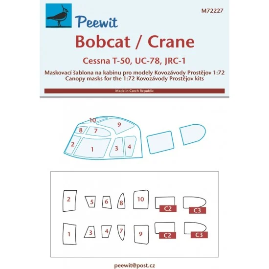 Peewit M72227 1/72 Cessna Bobcat/Crane Canopy Masks for Kovozavody Prostejov kits - Model Planes
