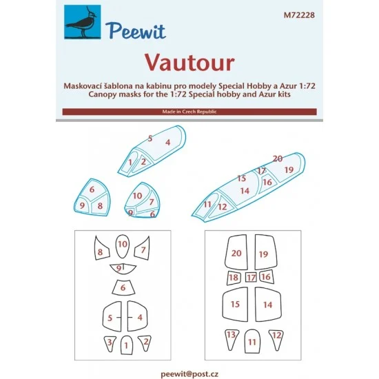 Peewit M72228 1/72 Vautour Canopy Masks for Special Hobby / Azur kits - Model Planes