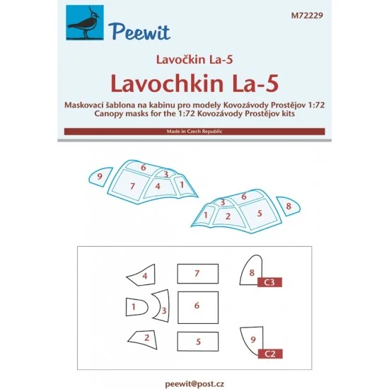 Peewit M72229 1/72 LavoCkin La-5 Canopy Masks for Kovozavody Prostejov kits