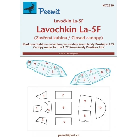 Peewit M72230 1/72 LavoCkin La-5F - Closed cabin Canopy Masks for Kovozavody Prostejov kits