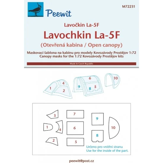 Peewit M72231 1/72 LavoCkin La-5F - Open cabin Canopy Masks for Kovozavody Prostejov kits