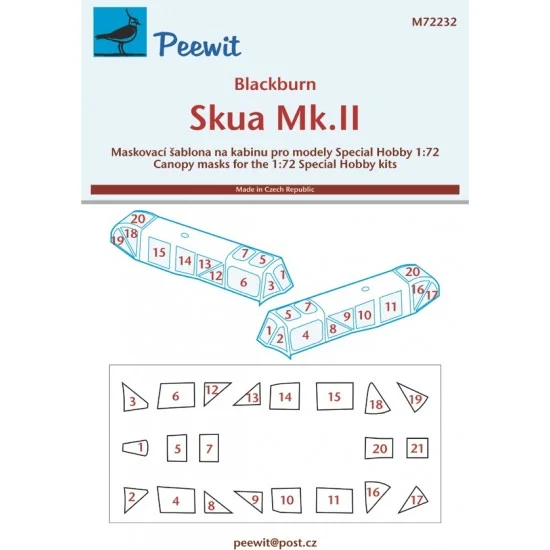 Peewit M72232 1/72 Blackburn Skua Mk.II Canopy Masks for Special Hobby kits - Model Planes