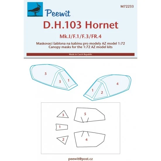 Peewit M72233 1/72 D.H.103 Hornet Canopy Masks for AZ model - Model Planes