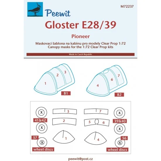 Peewit M72237 1/72 Gloster E28/39 Pioneer Canopy Masks for Clear Prop kits - Model Planes