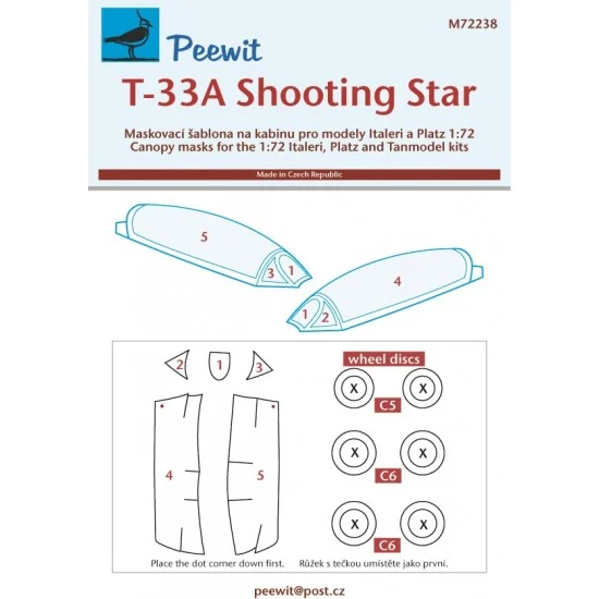 Peewit M72238 1/72 T-33A Shooting Star Canopy Masks for Italeri/ Platz/Tanmodel kits