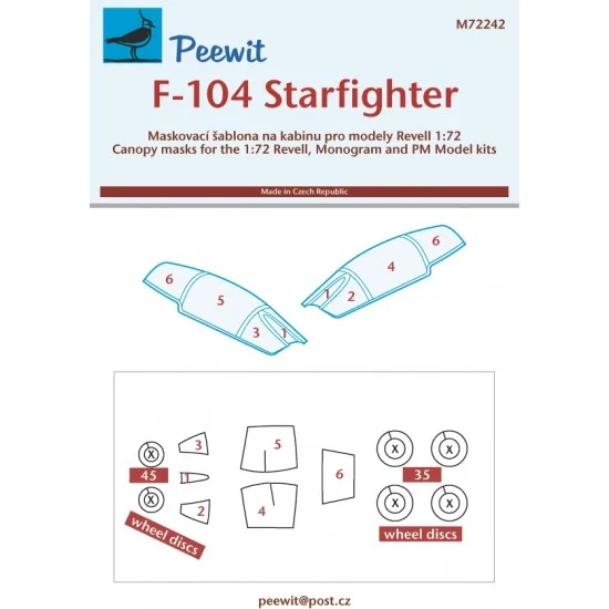 Peewit M72242 1/72 F-104 Starfighter Canopy Masks for Revell/ Monogram/PM kits