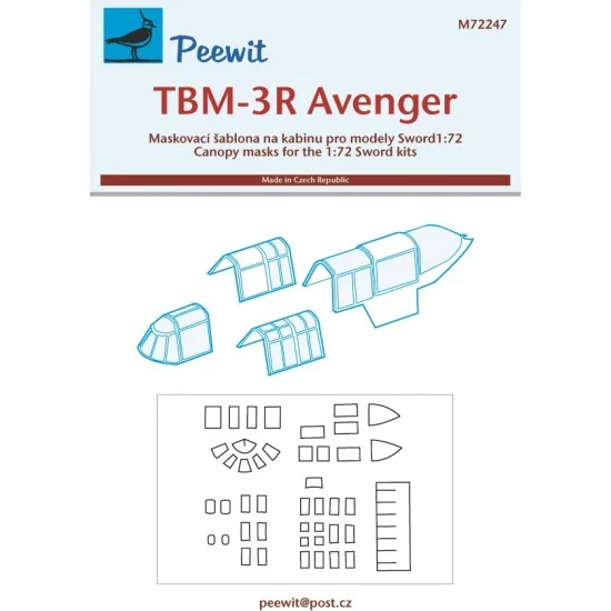 Peewit M72247 1/72 TBM-3R Avenger Canopy Masks for Sword kits