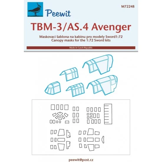 Peewit M72248 1/72 TBM-3S/AS.4 Avenger Canopy Masks for Sword kits