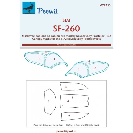 Peewit M72250 1/72 SF-260 Canopy Masks for Kovozavody Prostejov kits