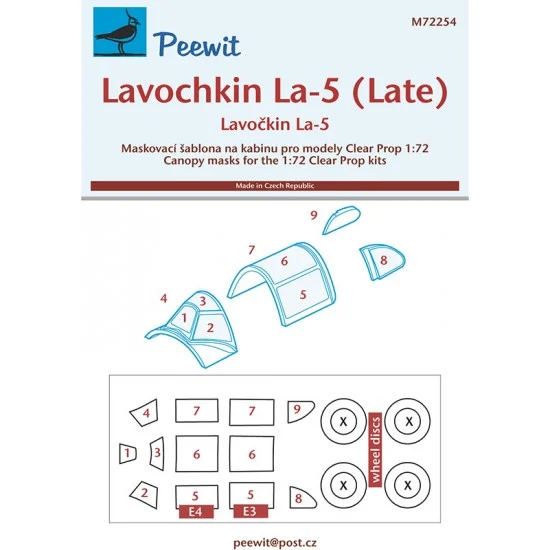 Peewit M72254 1/72 LavoCkin La-5 Late Canopy Masks for Clear Prop kits