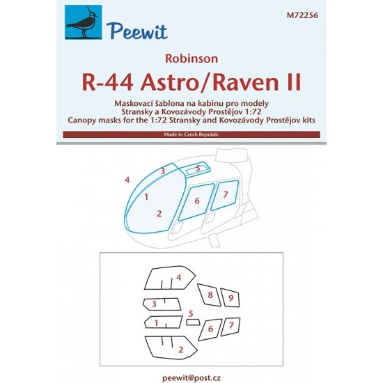 Peewit M72256 1/72 Robinson R-44 Astro/Raven II Canopy Mask for Stransky/Kovozavody Prostejov