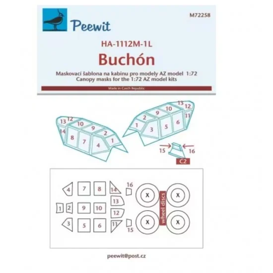Peewit M72258 1/72 HA-1112M-1L Buchon Canopy Masks for AZ model