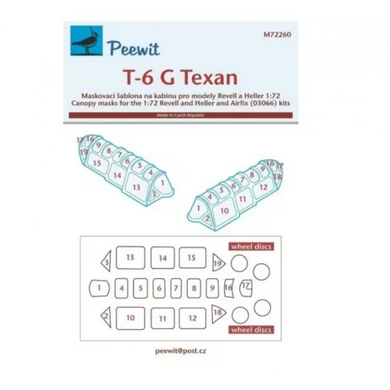 Peewit M72260 1/72 T-6G Texan Canopy Masks for Revell/Heller kits