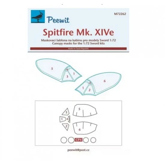 Peewit M72262 1/72 Spitfire Mk.XIVe Canopy Masks for Sword kits - Model Planes