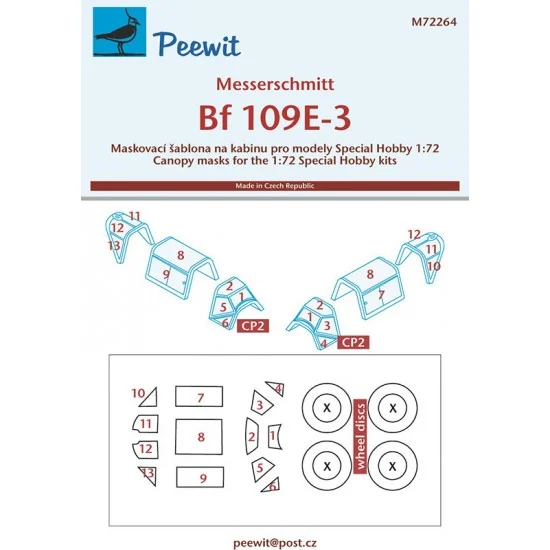 Peewit M72264 1/72 Bf-109E-3 Canopy Masks for Special Hobby kits