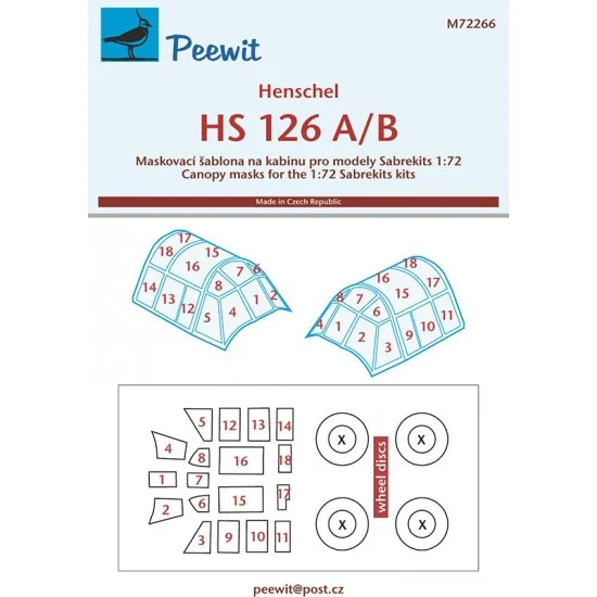 Peewit M72266 1/72 Henschel HS 126 Canopy Masks for Sabrekits kits - Model Planes