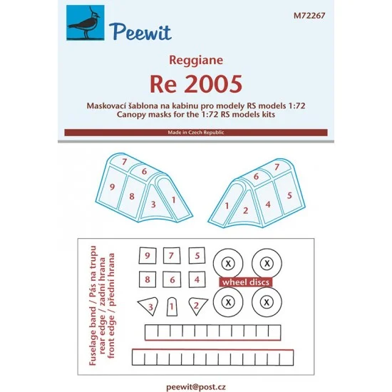 Peewit M72267 1/72 Reggiane Re 2005 Canopy Masks for RS kits - Model Planes