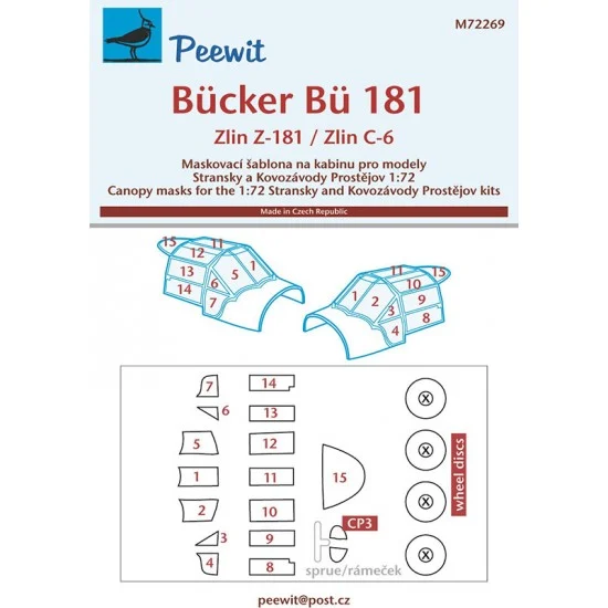 Peewit M72269 1/72 Bucker Bu 181 / Zlin Z-181 Canopy Masks for Stransky/Kovozavody Prostejov
