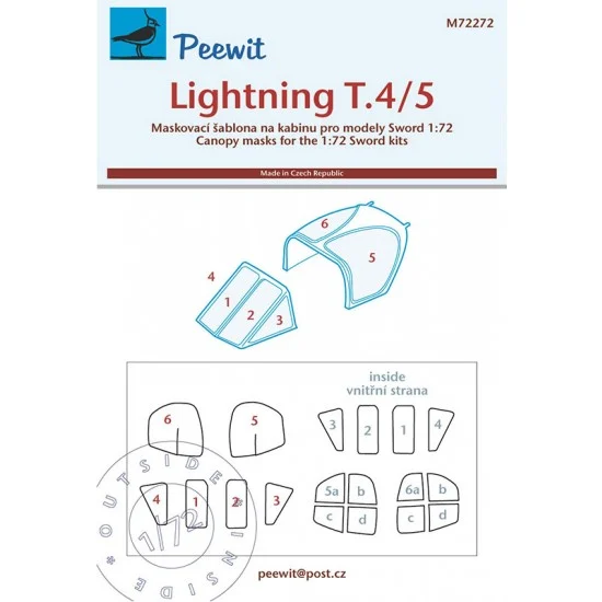 Peewit M72272 1/72 Lightning T.4/5 Canopy Masks for Sword kits - Model Planes