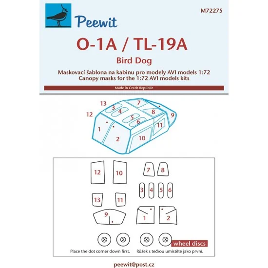 Peewit M72275 1/72 O-1A/TL-19A Bird Dog Canopy Masks for AVI kits
