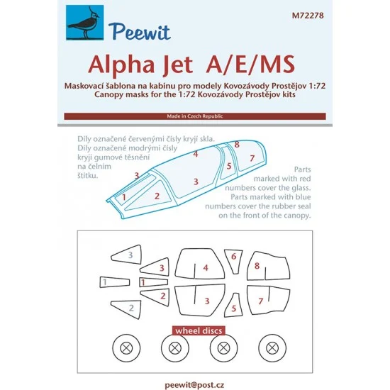 Peewit M72278 1/72 Alpha Jet Canopy Masks for Kovozavody Prostejov kits - Model Planes