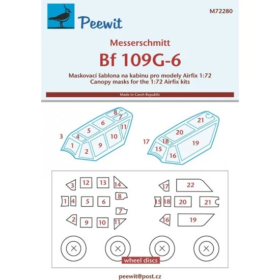 Peewit M72280 1/72 Messerschmitt Bf 109G-6 Canopy Masks for Airfix kits