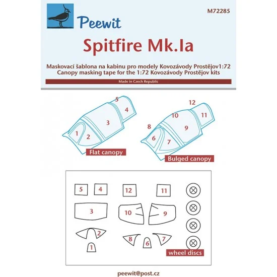 Peewit M72285 1/72 Spitfire Mk.Ia Canopy Masks for Kovozavody Prostejov kits - Model Planes