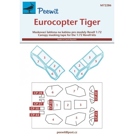 Peewit M72286 1/72 Eurocopter Tiger Canopy Masks for Revell kits - Model Planes