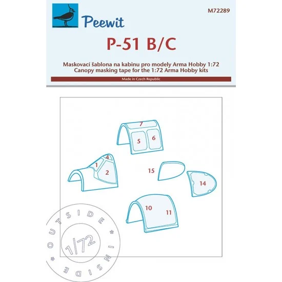 Peewit M72289 1/72 P-51 B/C Mustang Canopy Masks for Arma Hobby kits