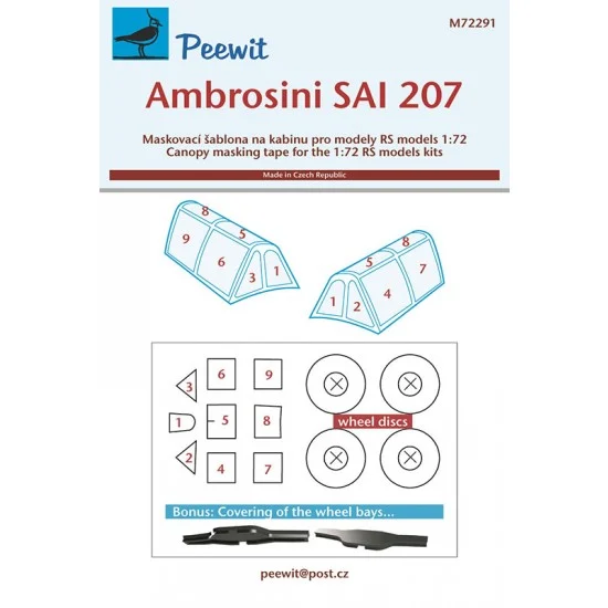 Peewit M72291 1/72 Ambrosini SAI 207 Canopy Masks for RS kits - Model Planes