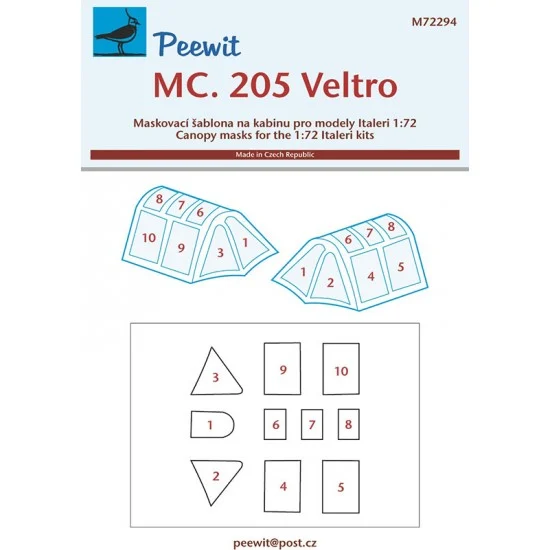 Peewit M72294 1/72 MC 205 Veltro Canopy Masks for RS kits - Model Planes