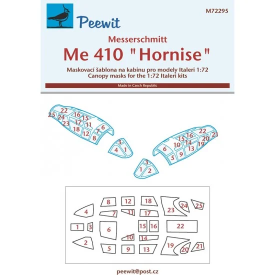 Peewit M72295 1/72 Me 410 ''Hornise'' Canopy Masks for Italeri kits - Model Planes