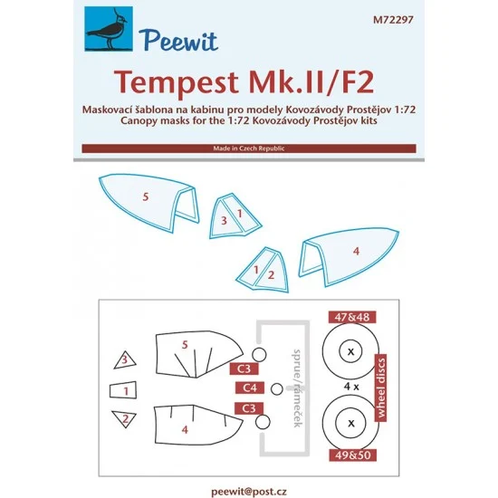 Peewit M72297 1/72 Tempest Mk.II/F2 Canopy Masks for Kovozavody Prostejov kits - Model Planes