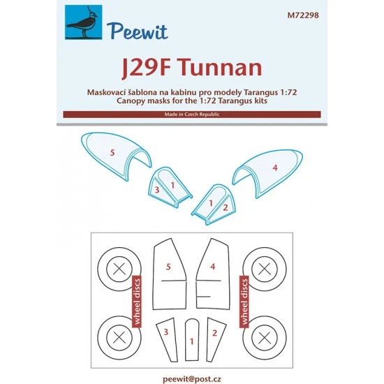 Peewit M72298 1/72 J29F Tunnan Canopy Masks for Tarangus kits - Model Planes