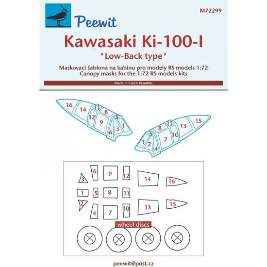 Peewit M72299 1/72 Kawasaki Ki-100-I ''Low-Back type'' Canopy Masks for RS kits
