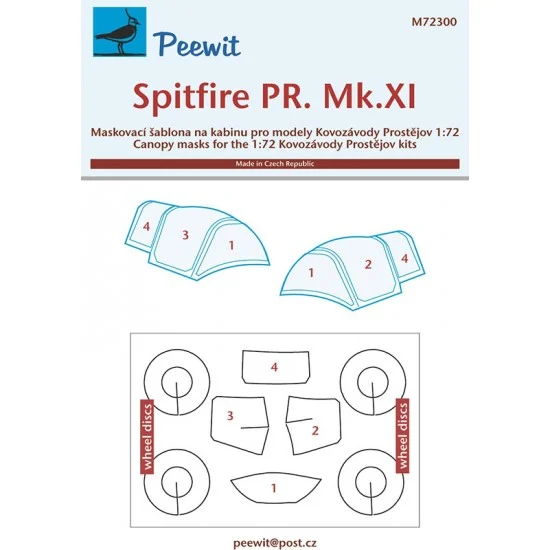 Peewit M72300 1/72 Spitfire PR. Mk.XI Canopy Masks for Kovozavody Prostejov kits - Model Planes