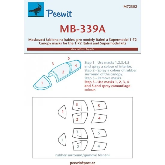 Peewit M72302 1/72 MB-339A Canopy Masks for Italeri / Supermodel kits