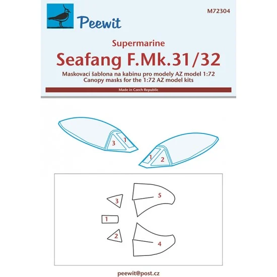 Peewit M72304 1/72 Supermarine Seafang F. Mk. 31/32 Canopy Masks for AZ model - Model Planes