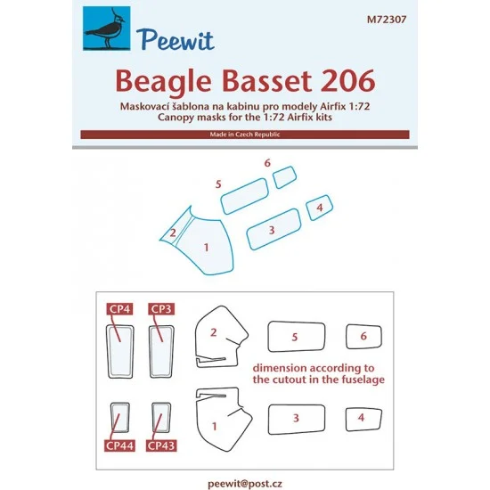 Peewit M72307 1/72 Beagle Basset 206 Canopy Masks for Airfix kits - Model Planes