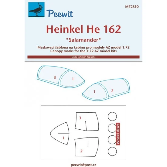 Peewit M72310 1/72 Heinkel He 162 Canopy Masks for AZ model - Model Planes